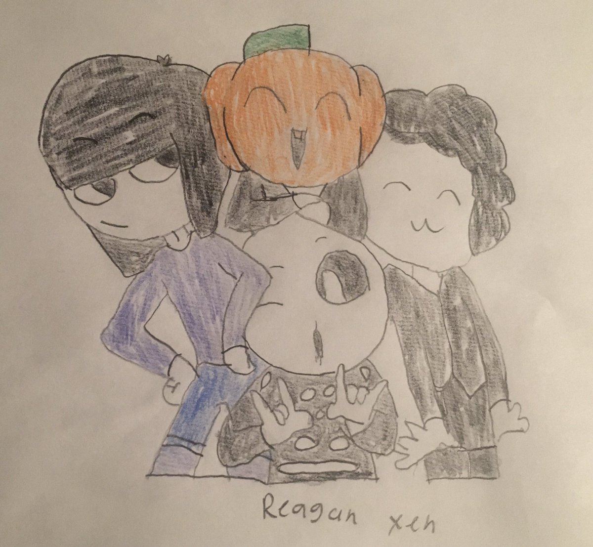 ReaganXenon's tweet photo. Been a while but I drew pump and skid in and out of costume xd. #spookymonth #PumpandSkid https://t.co/zUeazIp8l3