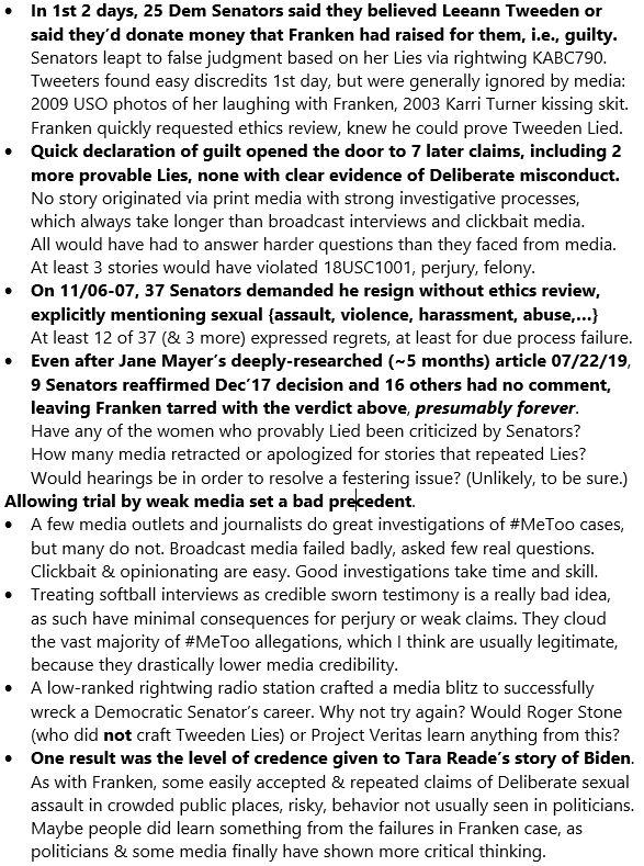 S2/ Sadly, in face of broadcast media blitz brilliantly-timed just before Thanksgiving recess, Dem Senators erred (as did Franken relying on review, in retrospect), setting a sad precedent instead: