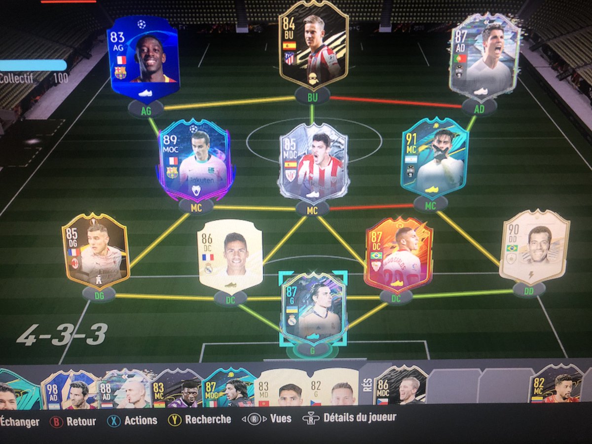 apeyres's tweet photo. @TwinsFifaHD Salut les reufs 
Mon équipe complètement arc-en-ciel (pas une seule carte du même type) ! 
Formation in game sur le deuxième screen et il me reste 400k de budget 
Snif le grizou RTTF (a moins d’une remontadaaa) 
vazyyyyyy https://t.co/RqxjLNwjOZ