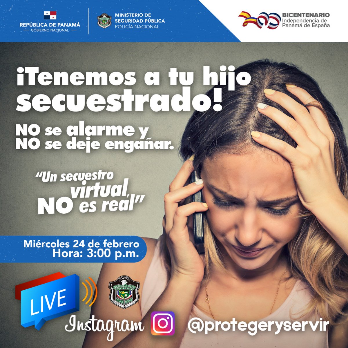 Mañana a las 3:00 p.m. hablaremos en nuestro #InstagramLive sobre el secuestro virtual. 

#DenunciaElDelito #UnidosLoHacemos