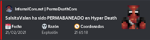 HyperdeathSMP's tweet photo. A la tercerá vez deja de pícar...

@SalsitaValenti2 Ha sido Hyperbaneada... https://t.co/vye6wZyzwi