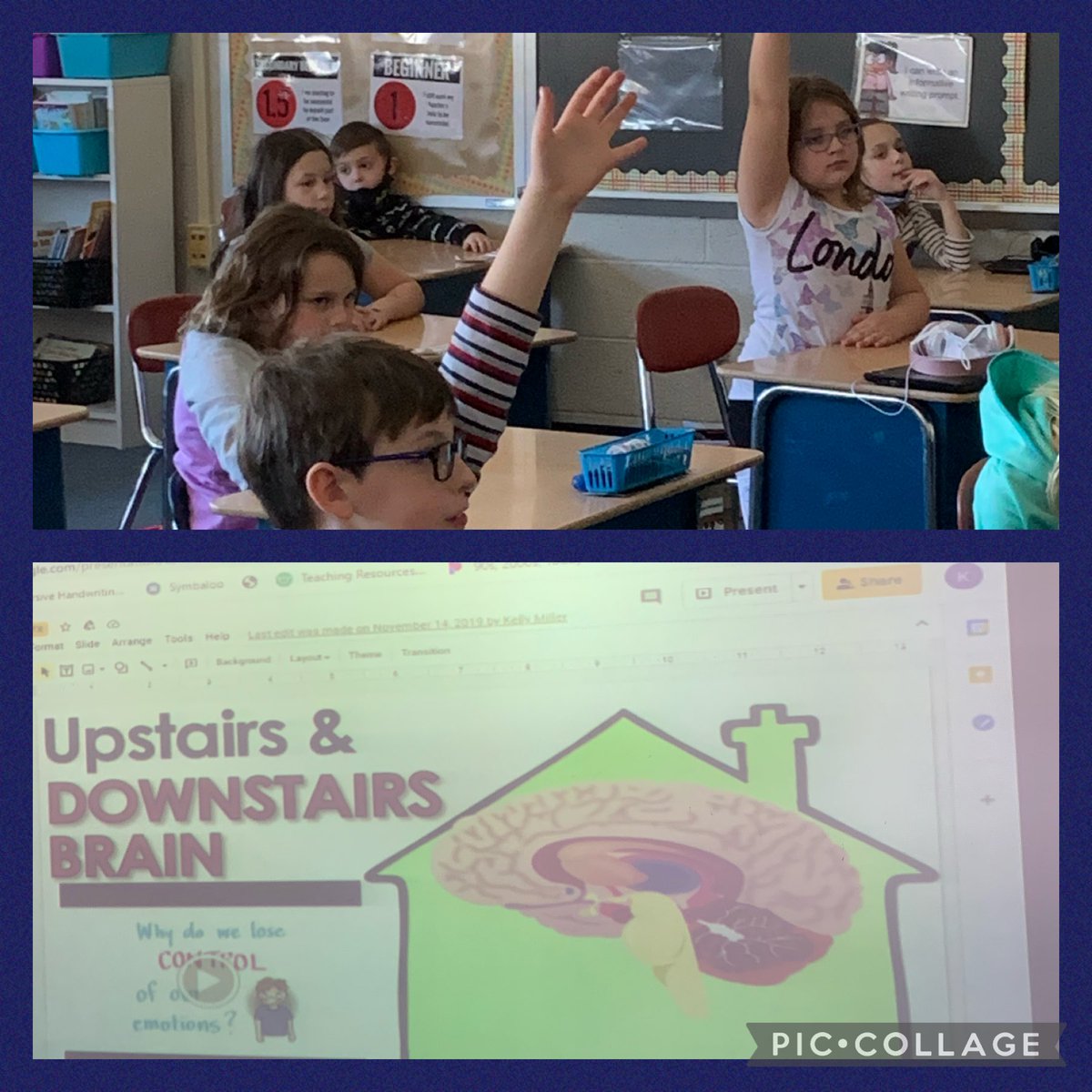 MHarmanDMSEC's tweet photo. Another great day in ⁦@elsey_kelsey⁩ 3rd grade class! I can’t believe how much these students remember about their upstairs and downstairs brains. Today we shared sensations, triggers, and strategies to regulate. ⁦@NorthElem1⁩ ⁦@MrsMillerSSW⁩ ❤️🖤🧠 https://t.co/R1e7QfjvyQ