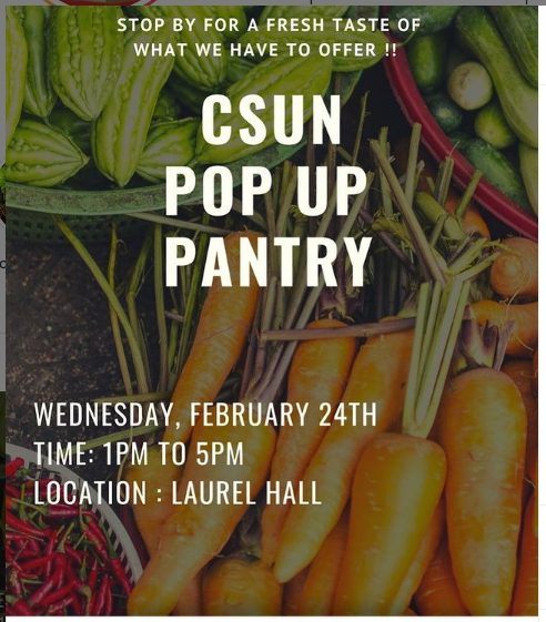 The Pop Up Pantry is Wednesday the 24th 1-5pm! Open to all #CSUN Students!