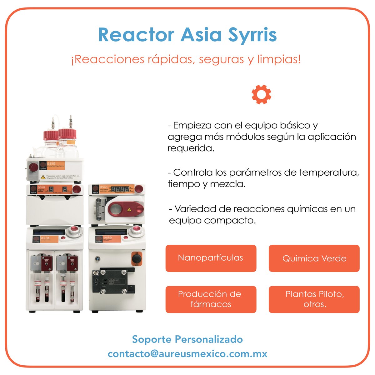 AureusMexico's tweet photo. #AsiaReactor El sistema de flujo continuo (flow chemistry) de @syrris realiza una variedad de reacciones químicas, todo en un equipo compacto y fácil de usar.
¡Hecho por Químicos para Químicos! 🧪🧫
#reactors #syrris #químicadeflujo #nanopartículas #equiposparalaboratorio https://t.co/PaAl6eRoRX