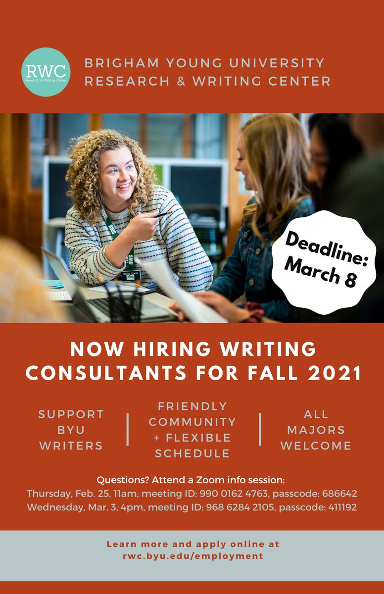 The Research &amp; Writing Center is hiring! See flyer for details.