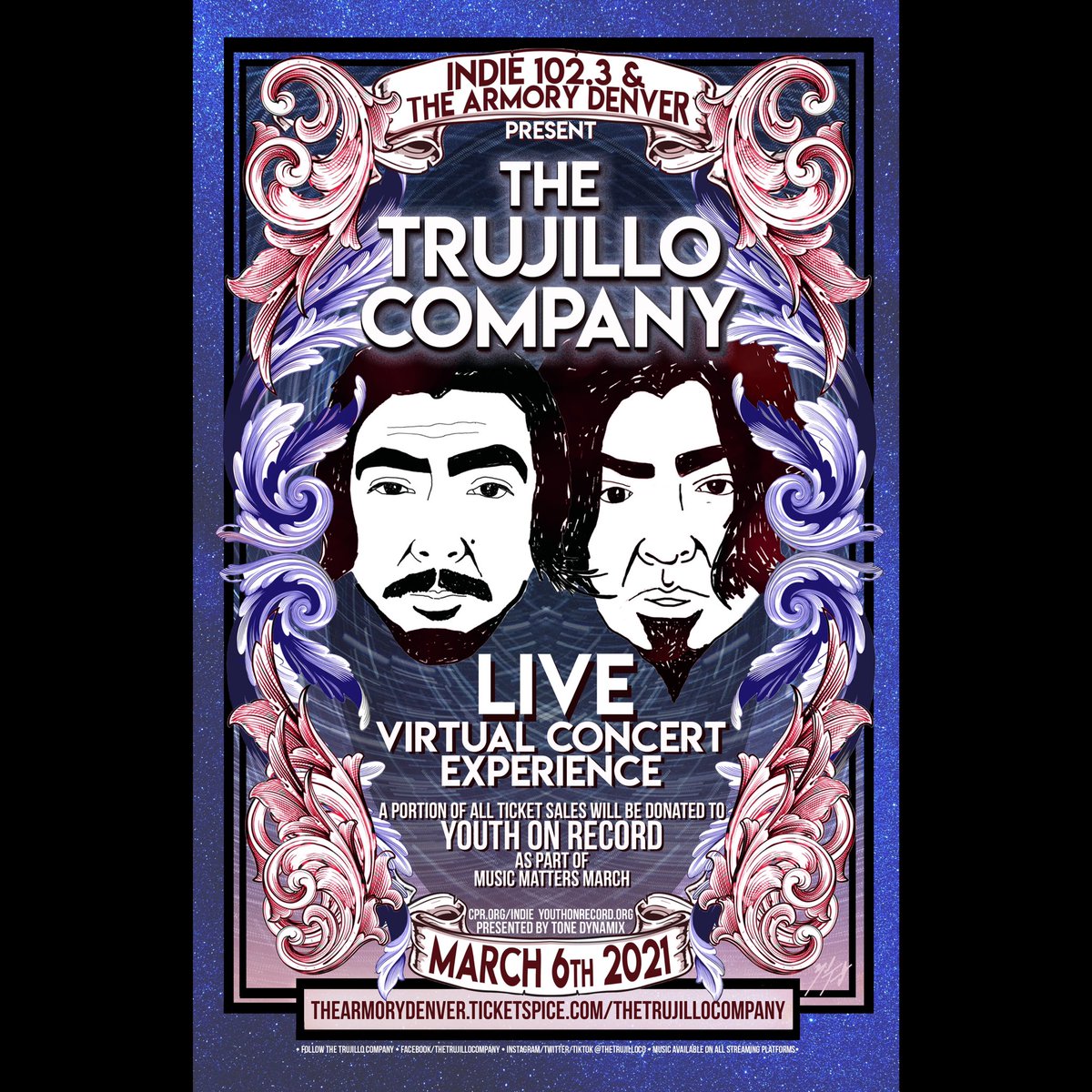 We’ve got some special things planned for our live stream 3/6!!!! Tickets available at thearmorydenver.ticketspice.com/thetrujillocom… presenter by <a href="/Indie1023/">Indie 102.3</a> and <a href="/ArmoryDenver/">The Armory Denver</a> - a portion of all ticket sales will be donated to <a href="/YouthonRecord/">Youth on Record</a>!!!
#virtualconcert #streaminglive #liverockmusic