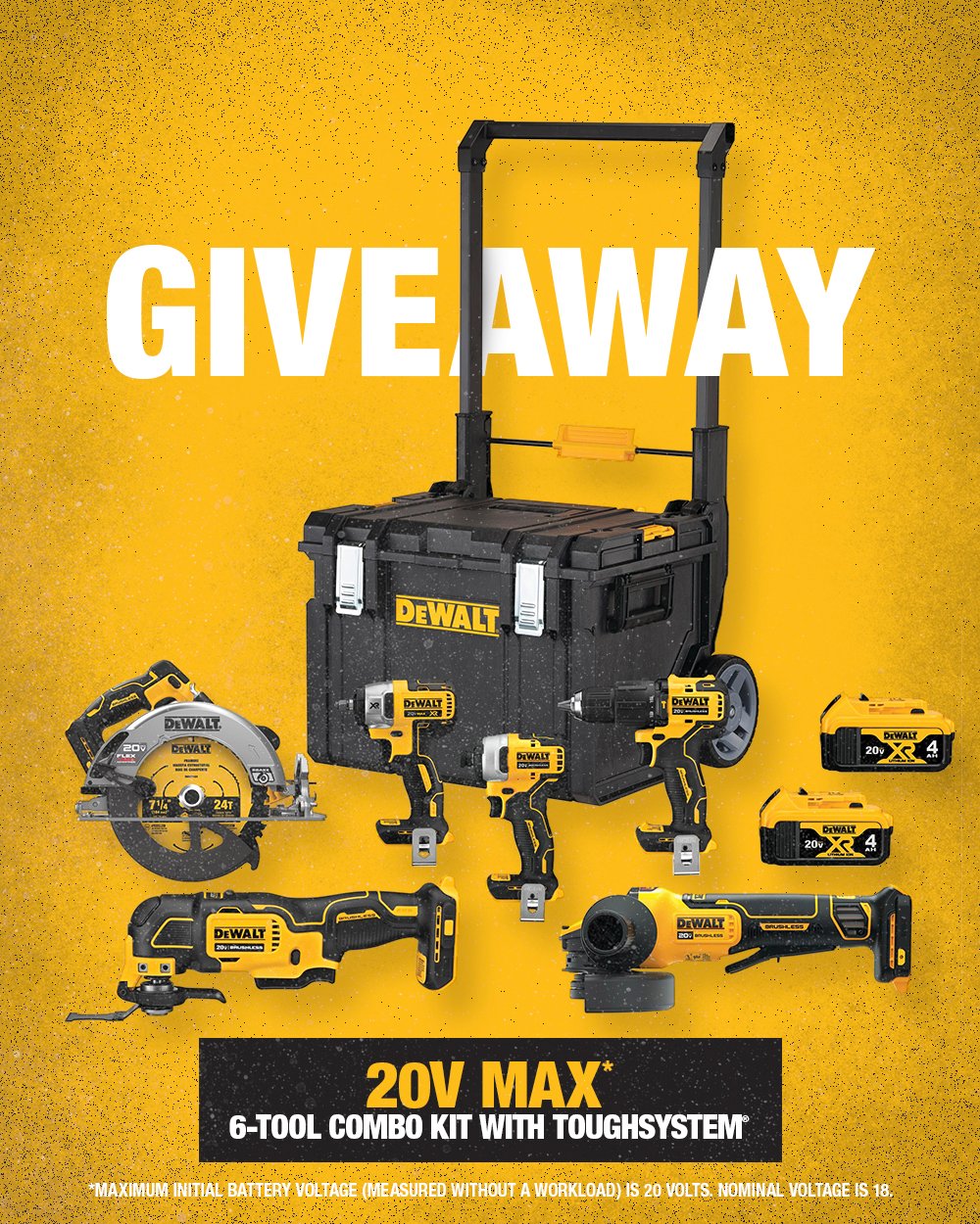 DEWALT on Twitter: "We're giving away a 20V 6-Tool Combo Kit, valued at $499. For chance to win, the QR on select DEWALT tools and follow the link