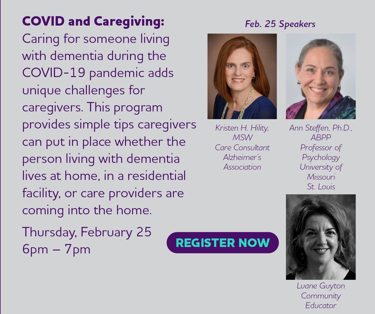 LovegreenMPH's tweet photo. We are thankful for @donmayhew121 for his ongoing support of the @ALZGreaterMo and this timely program. Join us Thursday, Feb 25 at 6pm for learning, discussion and support. Program if free, but pre-registration is required: https://t.co/Jjf9A7z2Bi. #endalz #covid #caregiving https://t.co/ggwBjLK0rW