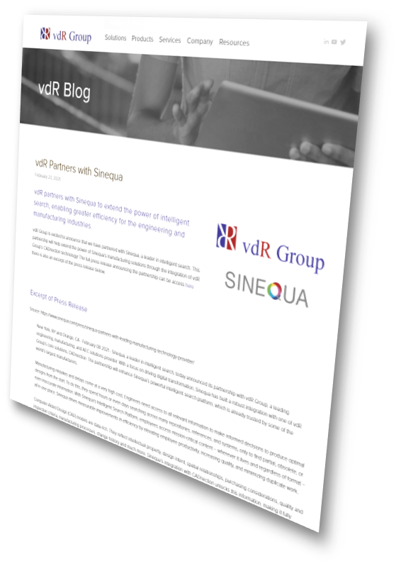 vdR Group partners with <a href="/sinequa/">Sinequa</a>  to extend the power of intelligent search, enabling greater efficiency for the engineering and manufacturing industries. vdr.com/vdr-blog/2021/…