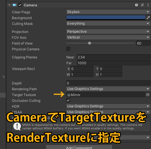 glasses09454853's tweet photo. 新入社員のタケです!😑
Unityですごく簡単に自分の姿を見たいときはRenderTextureを使うと良いでしょう。
カメラからの映像を投影することでリアルタイムに変わっていくテクスチャになります。
見た感じは鏡というより奥行きを感じないのでディスプレイに近いですね。
#Unity #鏡 #RenderTexture https://t.co/un6E1eZVwB