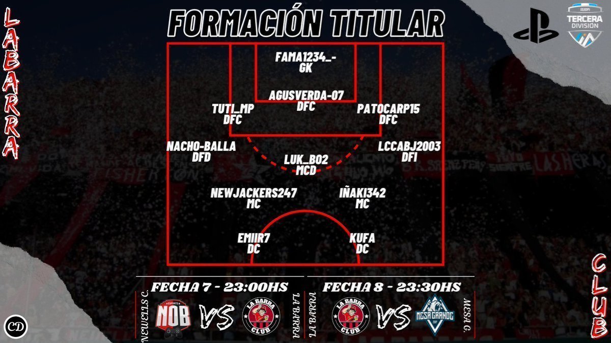 ~IESA ARGENTINA~
Hoy La Barra disputa las fechas 7 y 8 de la Liga contra dos durísimos rivales.

📌23:00hs vs @NewellsCantera
📌23:30hs vs <a href="/MesaGrandeFC/">Mesa Grande</a>