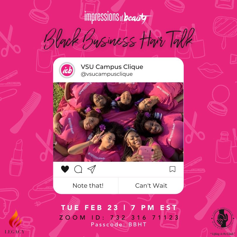naba_vsu's tweet photo. Let’s talk about hair issues in the workplace and professional settings! featuring Legacy (@legacy.smb) and the Black Association of Black Accountants(@naba_vsu) tonight at 7pm👩🏽‍🦱👩🏾‍🦱👩🏿‍🦱✨ https://t.co/90CnKmNHGw