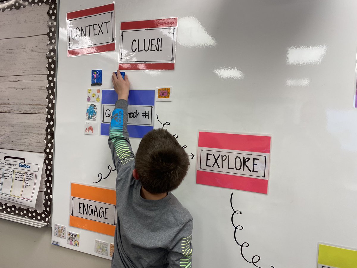 MrsPuleoNRCS's tweet photo. We started a new Progression Board today, this time learning about Context Clues to strengthen our vocabulary as we come across tricky words! Each student designed a game piece to move along the way. Today we started with the “Engage” step for our initial self-led learning. 🥳 https://t.co/4mlrriJhpN