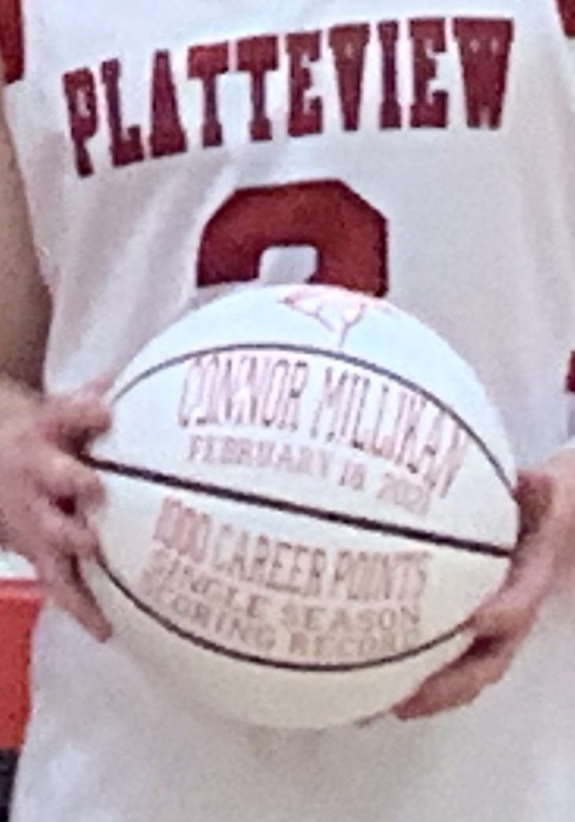 Platteview_HS's tweet photo. Congratulations to Connor Millikan on scoring 1,000 career points. He also broke the PHS single season scoring mark held by Bill Milks which had stood for more than 40
years. https://t.co/UqUVm8cepn