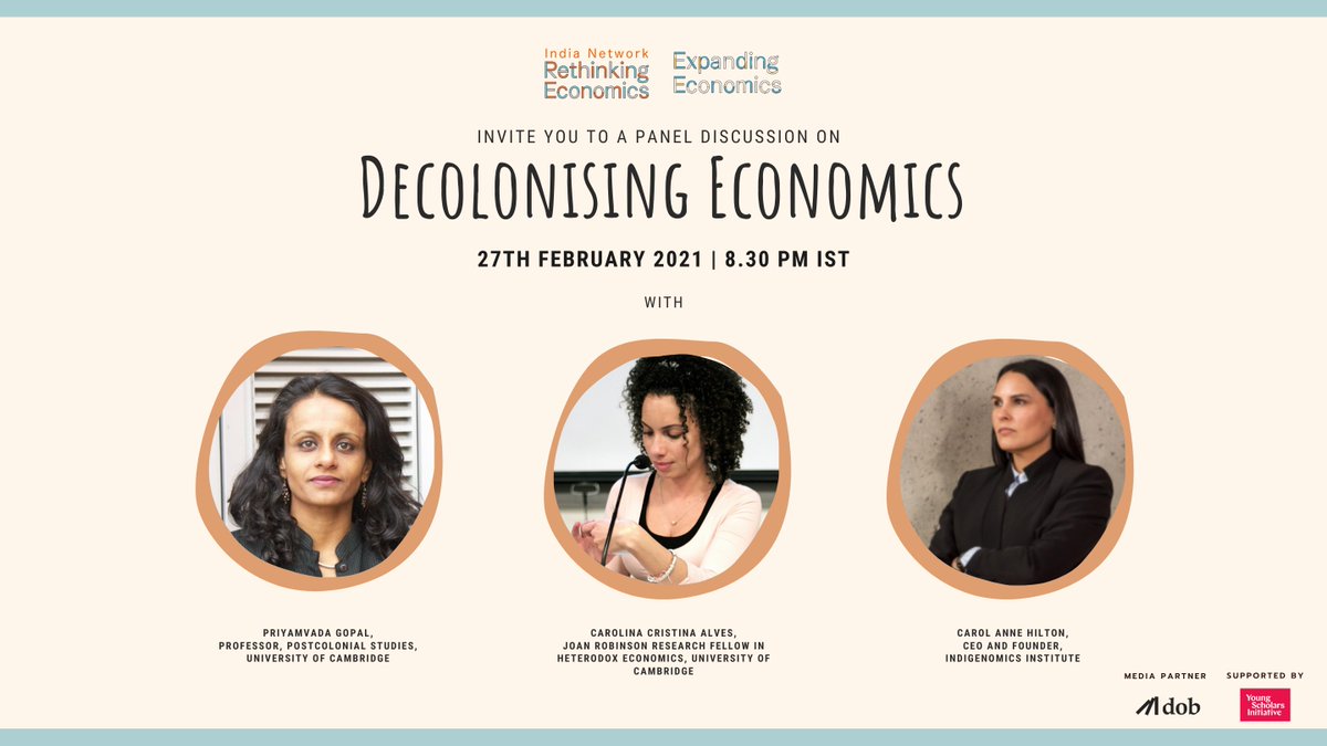 Register for 'Decolonising Economics', an in-depth discussion on the role of colonial legacies in the formation of the present notion of mainstream economic development.

us02web.zoom.us/webinar/regist…