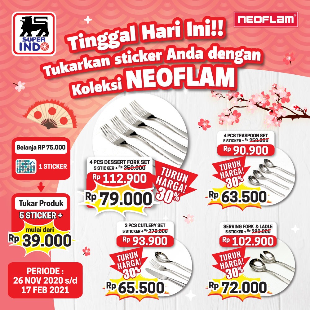 InfoSuperIndo's tweet photo. Tinggal HARI INI!
Penukaran stiker Neoflam TERAKHIR! Coba cek, masih ada sticker Neoflam engga di rumah, buu? Kalo ada, cusss tukerin sekarang, jangan lewatkan kesempatan terakhir ini, langsung aja #keSuperIndo terdekat!
#SuperIndo #promoSuperIndo #Neoflam #SuperIndoxNeoflam https://t.co/x2cwX35lnp
