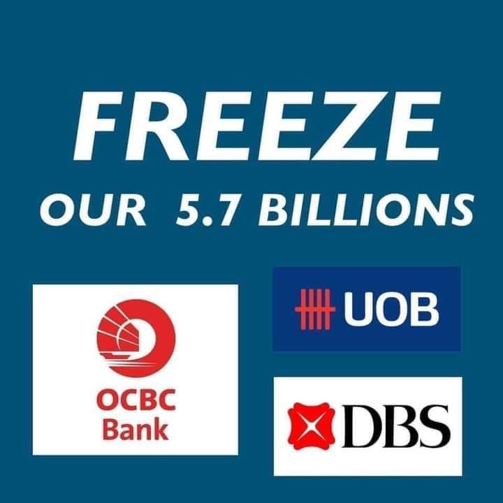 Junta controls ~$5.7 billion in foreign currency reserves at UOB, <a href="/OCBCBank/">OCBC</a> &amp; <a href="/dbsbank/">DBS Bank</a> in Singapore. These assets will sustain military rule if Singapore banks don't freeze. Stand with Myanmar people &amp; FREEZE these foreign reserves immediately.
#WhatsHappeningInMyanmar #Feb24Coup