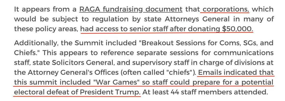 Several corporations ponied up at least $50,000 so they could be there when the Republican Attorneys General's staff prepared for the "defeat" of Trump.YOU DON'T NEED TO PREPARE TO *LOSE* UNLESS YOU PLAN TO, I DUNNO, OVERTHROW THE FUCKING ELECTION?