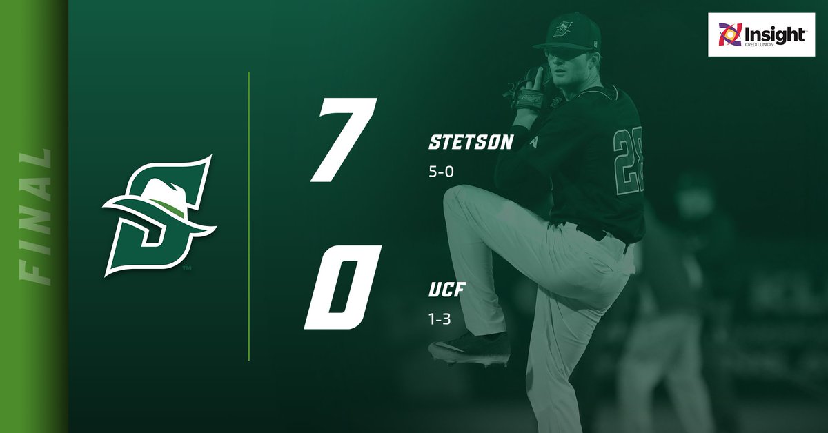 StetsonBaseball's tweet image. Trio of Hatters' hurlers combined to shutout UCF 7-0 in the first meeting of the year. @BretNeilan @NickChiseri @dannygarcia4242 combined on a 4-hitter as Stetson improved to 5-0 on the year. #GoHatters @ASUNBSB