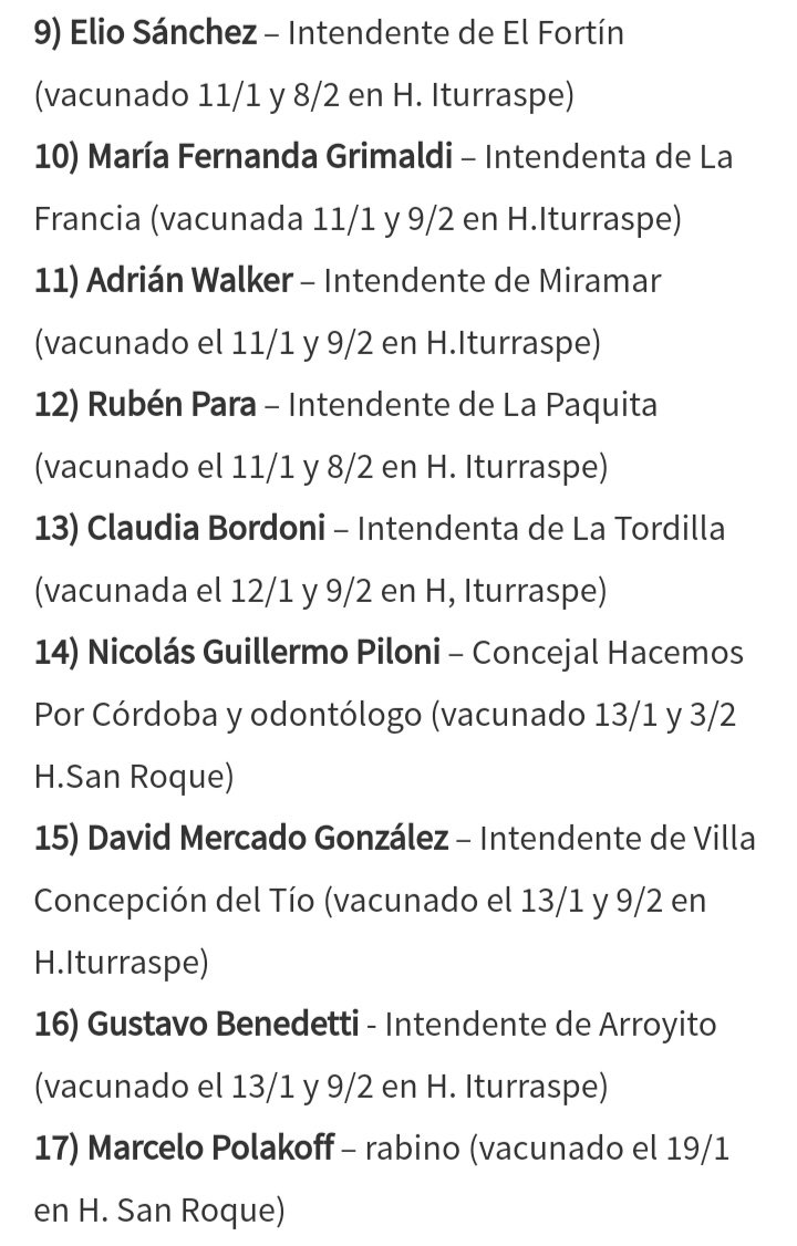 SantiagoPeretti's tweet photo. El Doce (canal de TV Córdoba) difundió la lista de los supuestos vacunados VIP en la provincia 

• Entre ellos se destacan Ignacio García Aresca, Leandro Lewylle, Alejandra Piasco, Gustavo Tevez, Adrián Walker, Rubén Para, Gustavo Benedetti y Walter Grahovac https://t.co/Nq4LvD2zOz