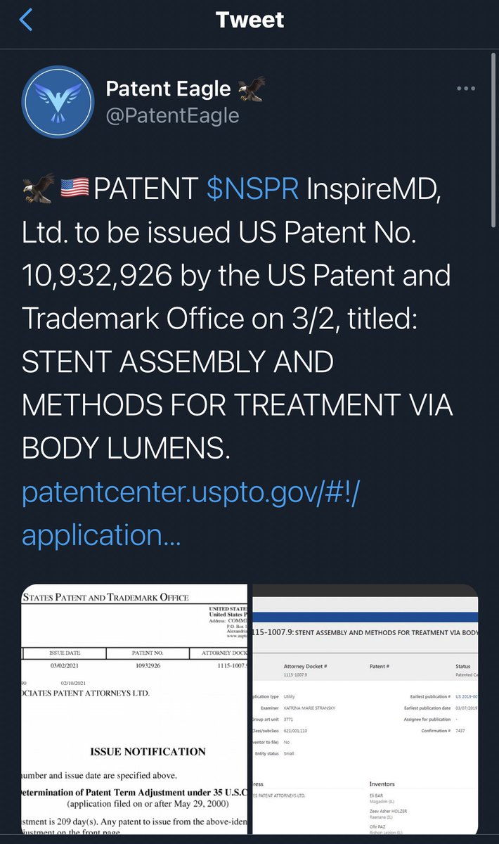 $NSPR 🚨 
•Insiders loading up!!  
•PATENT to be issued on 3/2
•Earnings March 9 💵 
•Recently made 3 partners in China 
•Closed 20m dollar offering 
•Doc Metzger lead of CGuard US Trials 
<a href="/Biotech_SD/">Vivi 👑 The Options Queen</a> <a href="/QueenBTrades/">Brooke📈</a> where’s <a href="/MrZackMorris/">Zack Morris</a> &amp; <a href="/Ultra_Calls/">The Stock Sniper</a> on this ticker?!🐳🚀