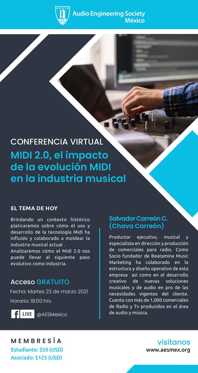 En la Audio Engineering Society Sección México, ya retomamos nuestras conferencias educativas. Ojalá nos puedan acompañar. Será gratuita.