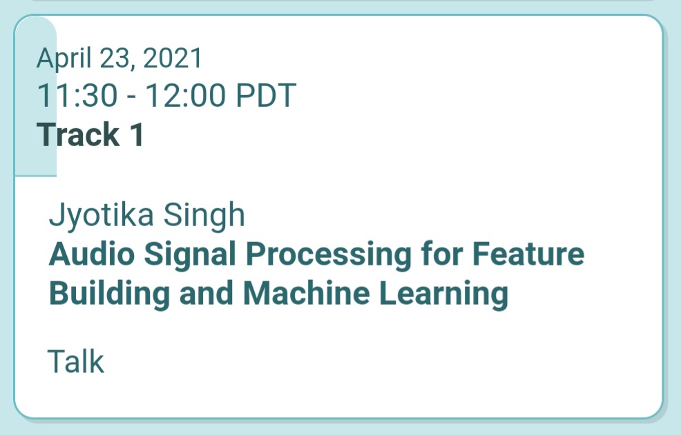 JyotikaSingh_'s tweet image. Excited for speaking at GeoPython Confererence 2021 on April 23rd! I&apos;ll be talking about Audio Signal Processing.
Thank you @GeoPythonConf for making it virtual &amp;amp;possible this year.
Looking forward to it!
#SignalProccesing #AudioProcessing #Python #MachineLearning #DataScientist