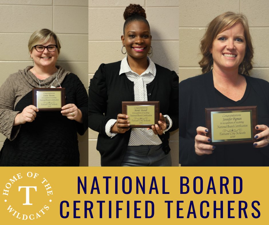 Tarrant City Schools recognizes three National Board Certified Teachers at the Tarrant Board of Education meeting on Tuesday, February 23. The teachers are commended for achieving this prestigious certification. Congratulations to Ms. Parsons, Ms. Purnell, and Ms. Pigman.