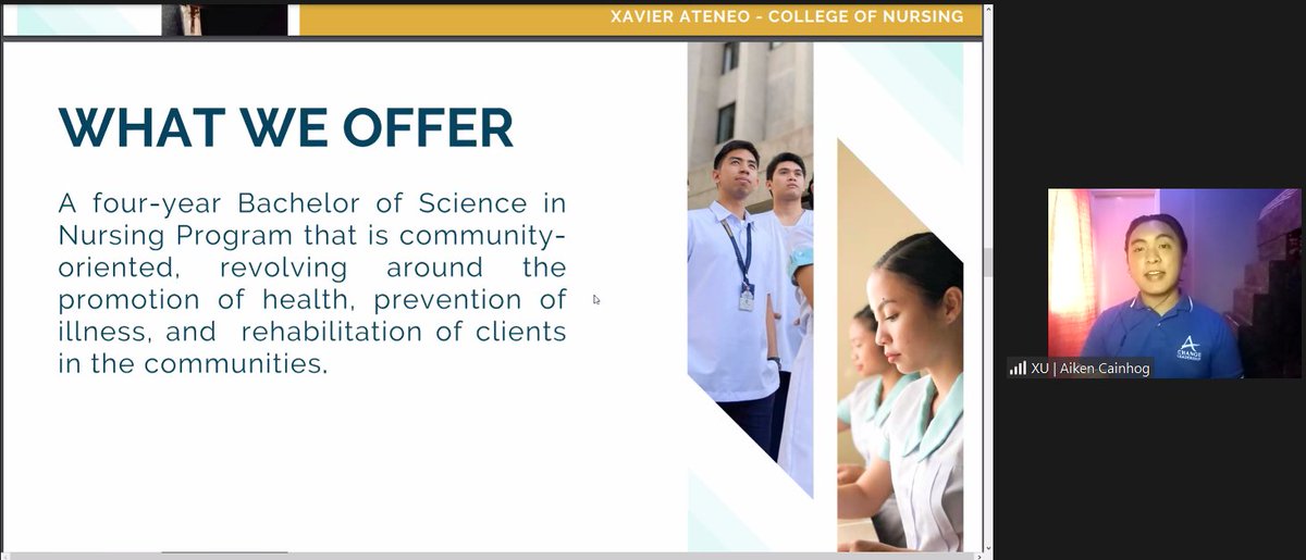 XUSHSOfficial's tweet photo. Mr. Aiken Raphael L. Cainhog, Council of Nursing Students President presents the expectations as a Nursing student. https://t.co/bVgqXmD7Ny