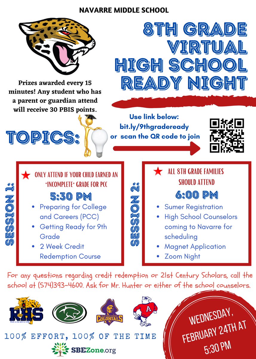 MiddleNavarre's tweet photo. 📢 Attention 8th Grade Families!  2/24/21 we are helping our 8th graders start their preparation for High School.   https://t.co/w0XjWB7udY #JaguarNation https://t.co/qb2couv5yb