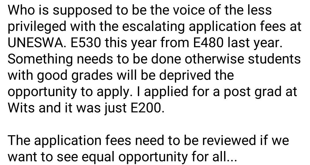 SipheNkomondze's tweet photo. The university of Eswatini keep on increasing application fees and other fees a skyrocketing rate🥺😪. This is too much now. What about the poor students who have good grades but won’t be able to come with that E530😭😭. No No No! This is wrong! The fees Must fall🥺🥺 https://t.co/6PT03c1sXL