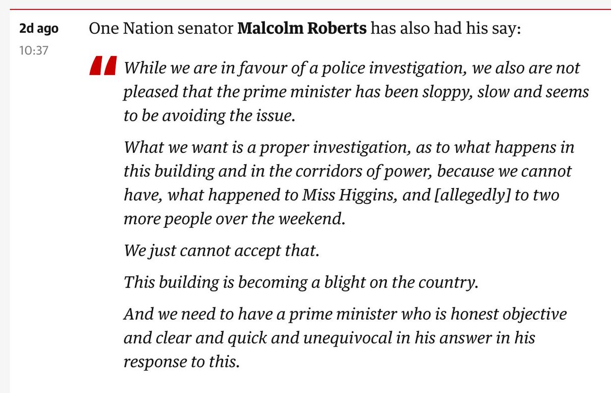Malcolm Roberts kept Sean Black as an adviser for five months after he was charged with rape https://t.co/OMzol5q9O7
This is what Malcolm Roberts said on Monday – two days ago – about the government’s need to act on the Brittany Higgins allegations https://t.co/vT19M6Uwvd https://t.co/p78xRSsEpp