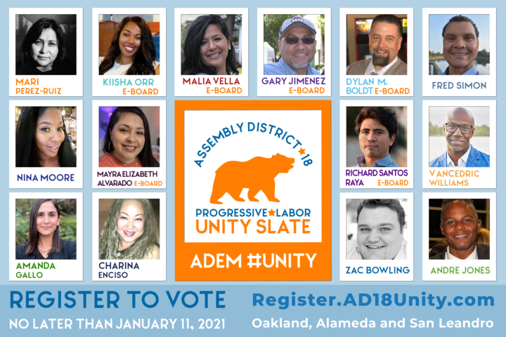 Assembly District 18 (Oakland, Alameda, San Leandro) is another deep blue district. AD18  #ADEM had winners from both the Unity Slate and the Social Justice League, such as  @bluepupboi.  http://www.ad18socialjusticeleague.com   http://www.ad18unity.com   https://adem.cadem.org/assembly-districts/ad-18/