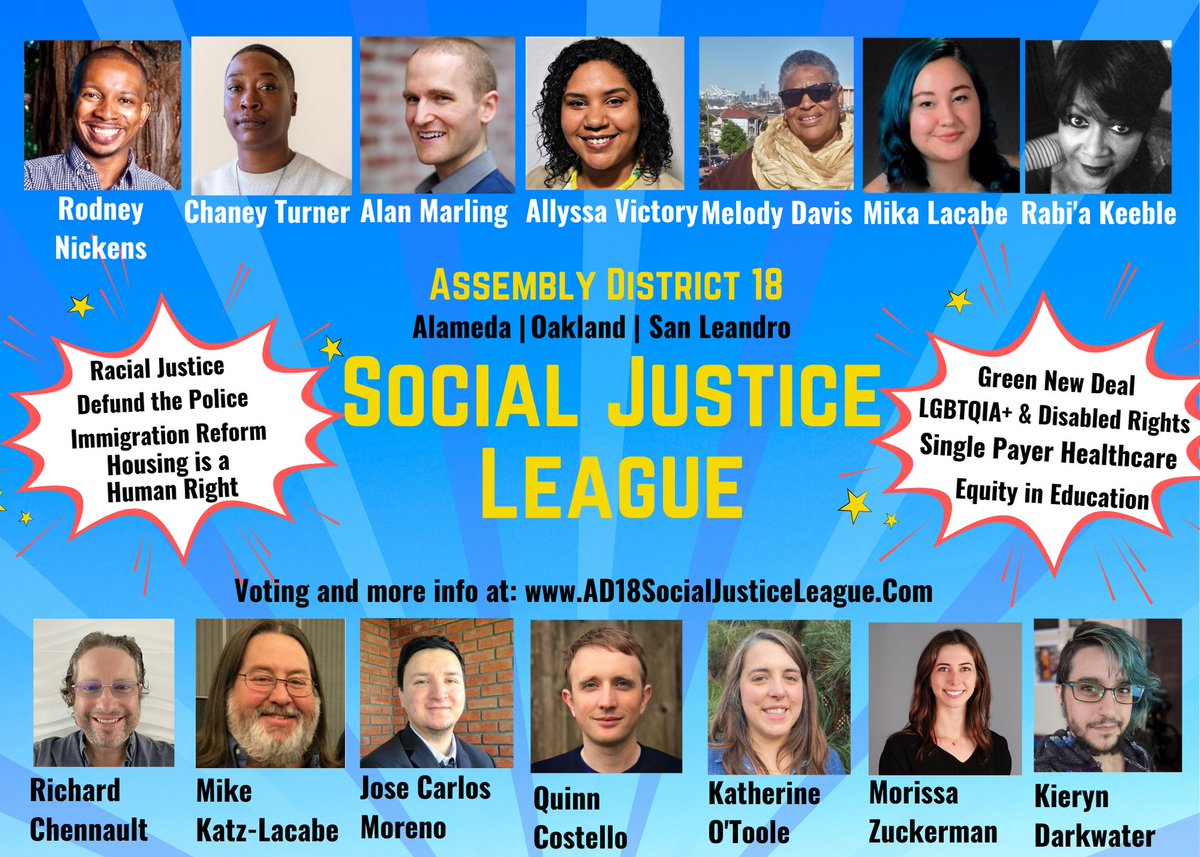 Assembly District 18 (Oakland, Alameda, San Leandro) is another deep blue district. AD18  #ADEM had winners from both the Unity Slate and the Social Justice League, such as  @bluepupboi.  http://www.ad18socialjusticeleague.com   http://www.ad18unity.com   https://adem.cadem.org/assembly-districts/ad-18/