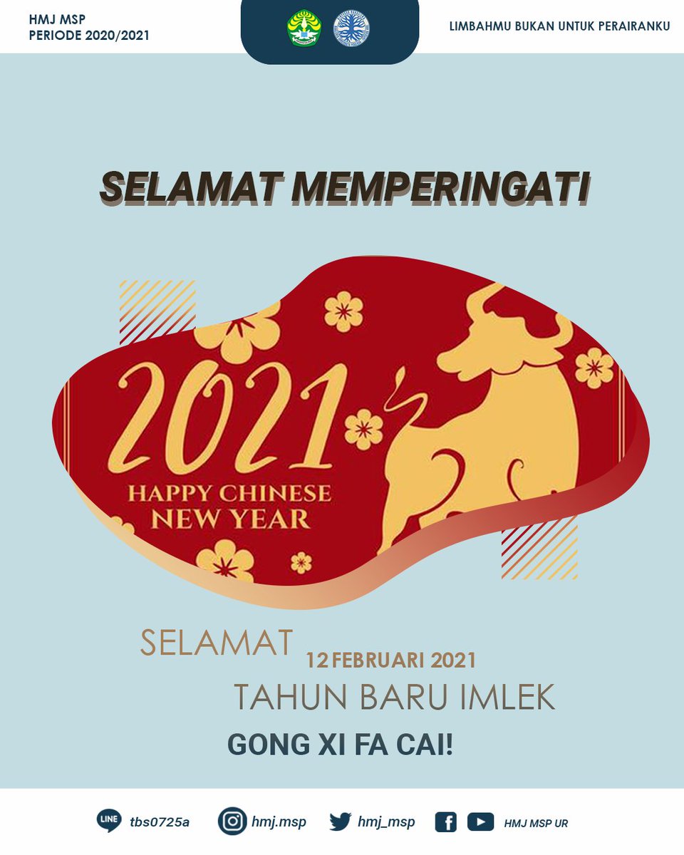 [TAHUN BARU IMLEK 2021]

Hidup Mahasiswa!

Tahun Baru Imlek merupakan perayaan terpenting orang Tionghoa.Menurut siklus kalender Tionghoa, 12 Februari menandai awal tahun xin chou.
HMJ MSP mengucapkan Selamat Tahun Baru Imlek. Gong Xi Fa Cai!
