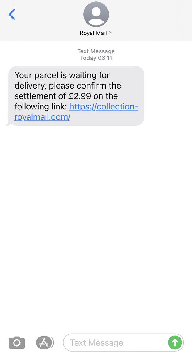 AndyPa72's tweet photo. Be very wary of the latest phishing scam using Royal Mail as the bate.!! I had a text this morning, luckilyI immediately realised it was bogus!! https://t.co/k4pj65vPxT
