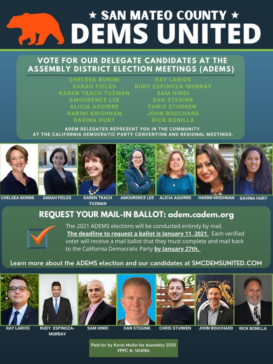 Back on the Peninsula, in Assembly District 22, the San Mateo County Dems United slate had a clean sweep, winning all 14 of AD22's  #ADEM seats.  https://adem.cadem.org/assembly-districts/ad-22/