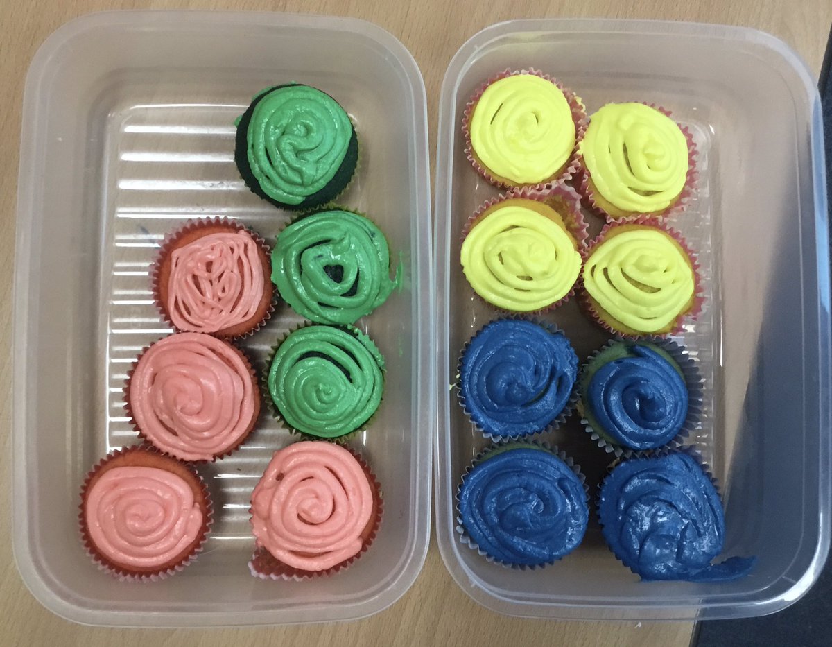 So these were brought into class today - handmade for cake Friday. House colours to accompany our mufti day. @SPSPlymouth