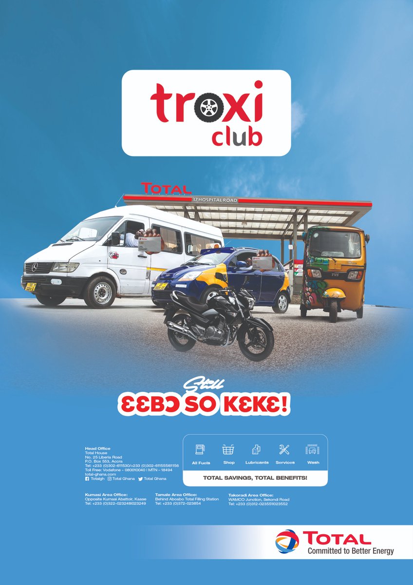 TotalEnergiesGH's tweet photo. Total is giving Trotro and Taxi drivers the opportunity to pay less for the same amount of fuel simply by joining the Total Troxi Club. Rush now and sign up to be a member of this amazing club! Total Troxi Club……….3b) so k3k3
#TROXIClub #TotalCard
#TotalSavings #TotalBenefits https://t.co/IK88CSYNcs