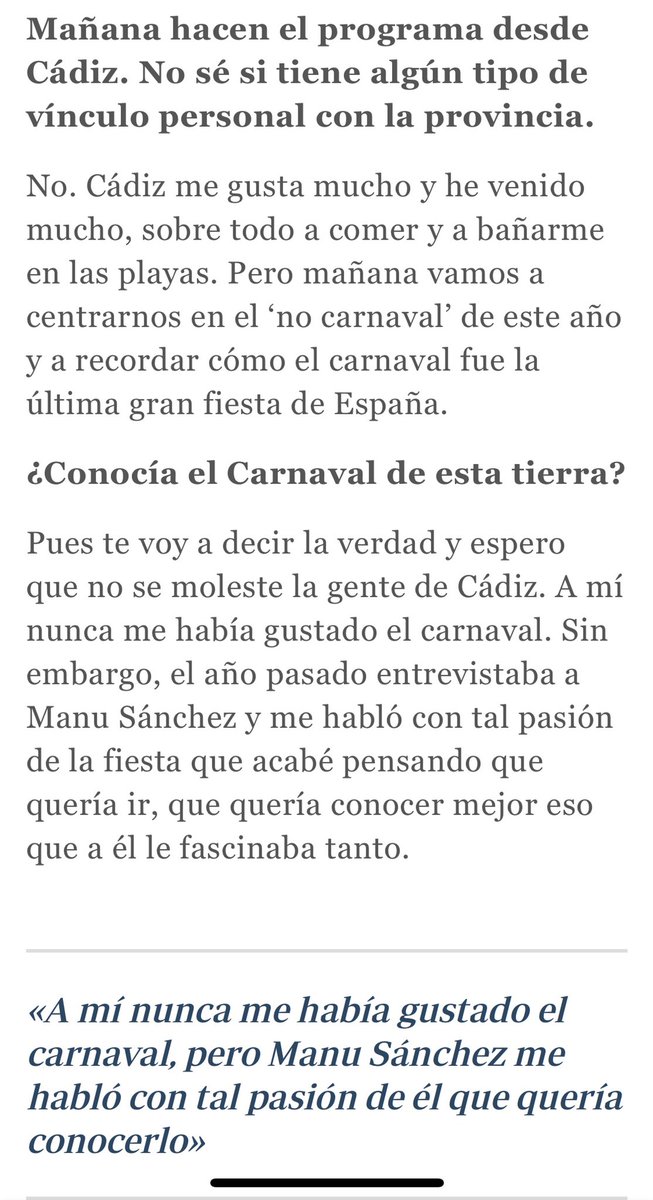 _ManuSanchez_'s tweet photo. Feliz, muy feliz y orgulloso de que @AngelsBarcelo me declare culpable y sea tan generosa conmigo. Pero lo seré aún más cuando me prometa ahora en @HoyPorHoy desde #ElFalla que el año que viene volverá a lo grande. ¡VIVA CÁDIZ Y SU CARNAVAL! @La_SER https://t.co/UiDtSQueY7