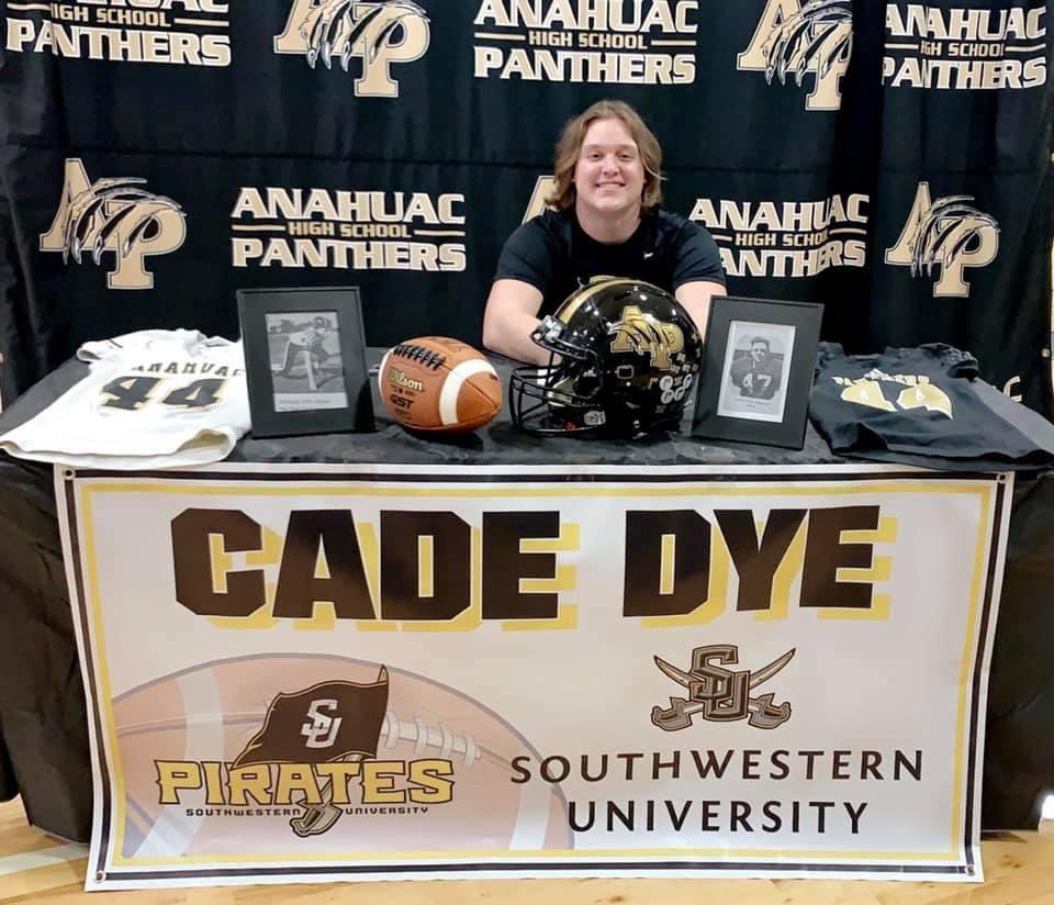 AnahuacPanther's tweet photo. Congrats to Cade Dye on his signing to attend classes and play football at Southwestern! https://t.co/GnWIWWrJYo