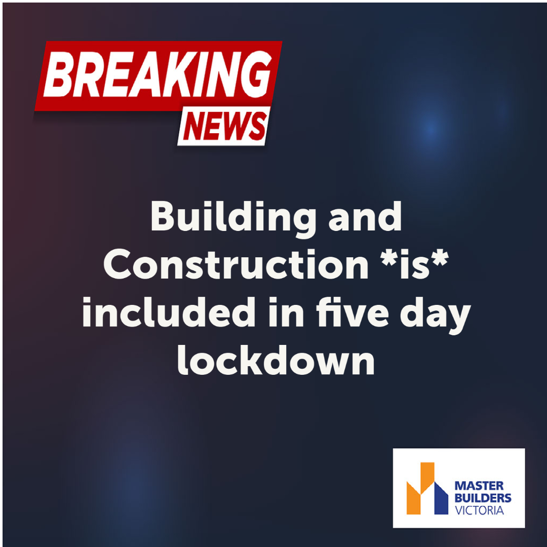 In Master Builders Victoria’s discussions with the government this afternoon it has been confirmed that Building and Construction IS included in the 5 day shutdown. More to come via the member update and MBV social media channels.

#building #construction #masterbuilders