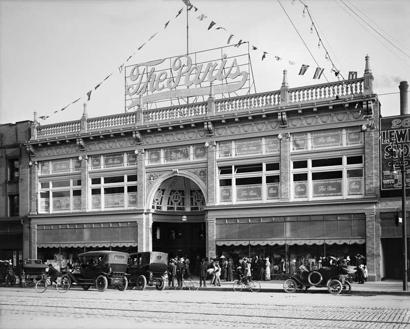 Next to the old Auerbach was The Paris, a millinery store (essentially hats). There was a massive interior rotunda with a domed art-glass skylight. It was eventually reclad and the current building is set for demolition: