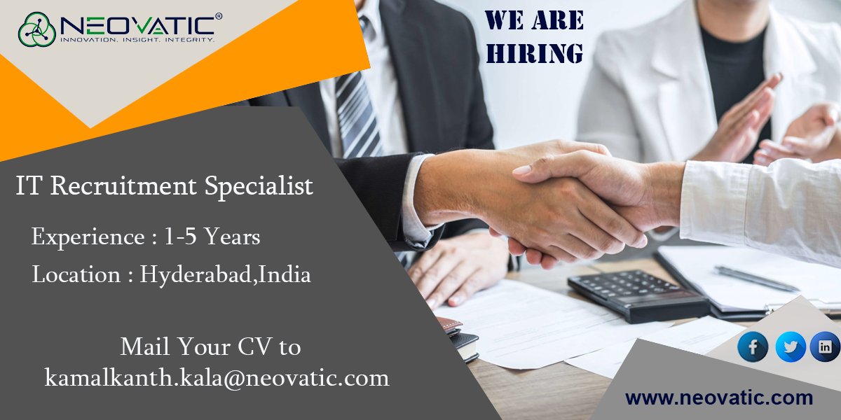 neovatic's tweet photo. We are Hiring IT Recruitment Specialist.
#itrecruiters #itrecruitmentjobs #itrecruitment #neovatic #hiring #hr #Recruitment https://t.co/ngP7JzbMvI