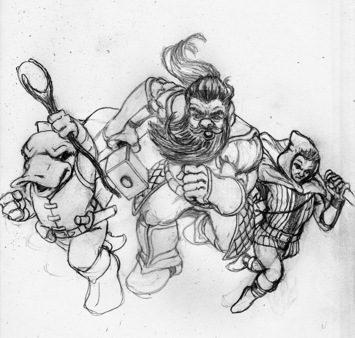 OvernightHaulin's tweet photo. My brother-in-law helped me flesh out my #Kljunari character for #SavageWorlds. His a wizard that has Wall Crawling abilities!! Also has stun, havoc, and dark sight. Here's another picture I drew of him, the #shielddwarf and the #halfdwarf. #rpg #dungeonsanddragons #dnd https://t.co/Eiy0gD0TQk