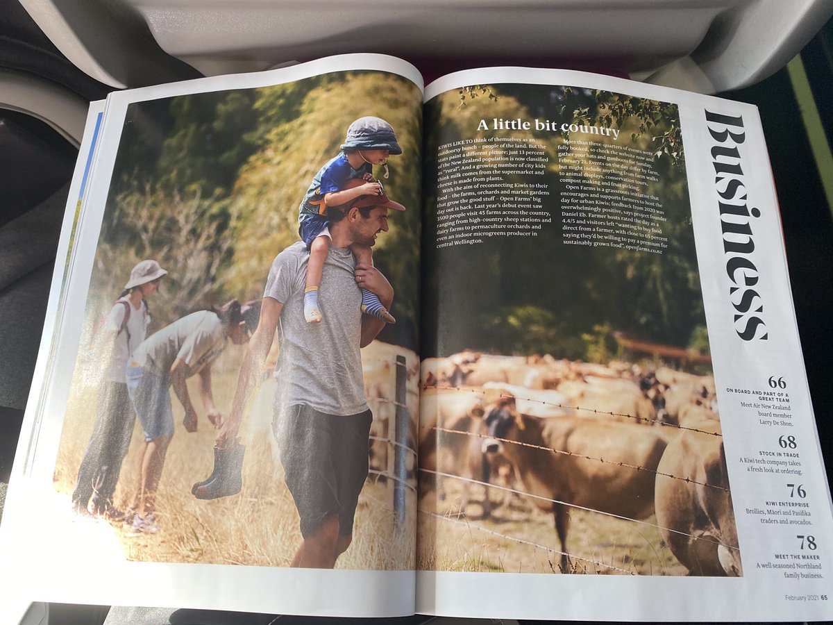 TiroroaFarmsLtd's tweet photo. Nice work @Dan_eb @openfarmsnz and @FlyAirNZ great to see #OpenFarms @DairyNZ in the Business section of the #KoruMagazine!!! https://t.co/ByKVMChl9b