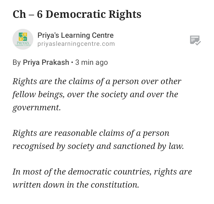 PriyaPrakash11's tweet photo. Read about the Democratic Rights 👉 https://t.co/6M32dO7Pnl

#grade9 #CBSE #politynotes #FreedomOfExpression #righttofreedom #righttoequality #rightagainstexploitation #righttofreedomofreligion #Democratic #Constitution #humanrights #NHRC #NCERT https://t.co/UfZZP5fIMr