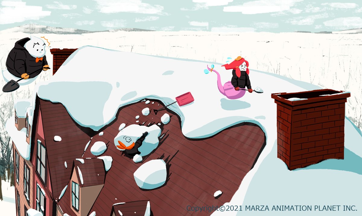 Marza Staff いつもいる家にも雪が沢山 雪かきをしています So Much Snow Piled Up On The House Snow Shoveling Seems Tough To Do ウースーラー イラスト 冬 雪 煙突 かわいい Kawaii Cute Music Chimney Snow Winter