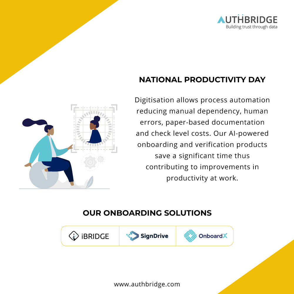 authbridge's tweet photo. Our #authenticationtechnology and #onboarding products allow #automation in #employeescreening journeys, improving #productivity at work. Visit https://t.co/00Heq2BIJE #NationalProductivityDay #NationalProductivityWeek #ProductivityWeek #Verification #AI #HrTech #backgroundchecks https://t.co/Cg1CfSpwMn
