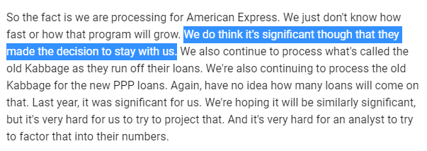 So that's important and worth bearing in mind when seeing the words American Express